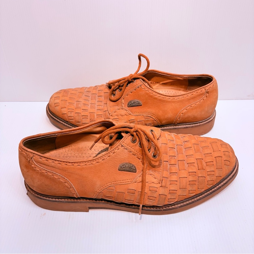 Vintage CAMEL Brand Woven Tan Leather Loafers Oxfords - Size 9.5